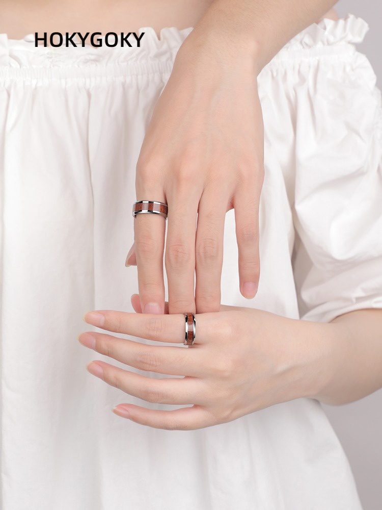 Men's High-End Acacia Wood Couple Rings, Wedding Rings, Long-Distance Relationship Series Rings-Tungsten Gold Acacia Wood, Wear-Resistant and Scratch-Resistant, Conveys Lovesickness,  Comfortable to Wear, Free Engraving, Exclusive for Couples