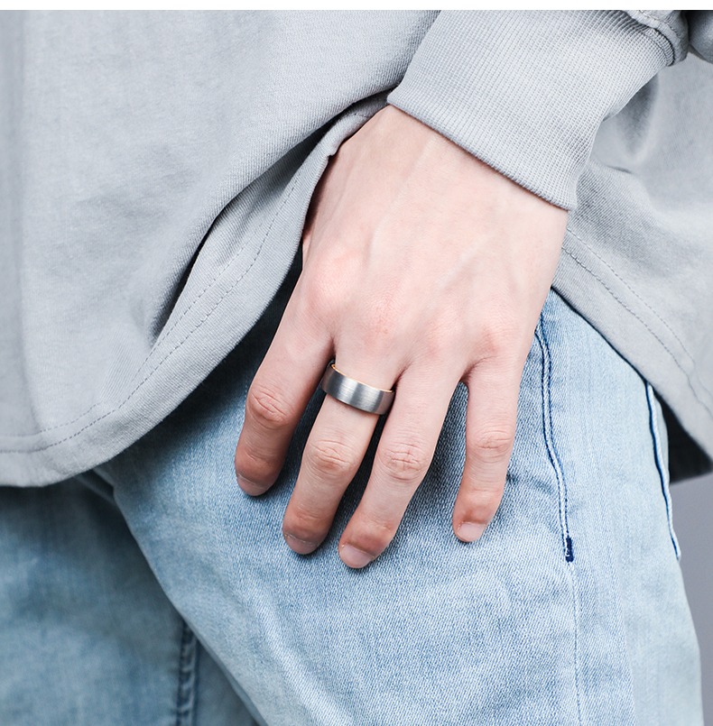 8mm Olive Wood Peace Holy Ring Tungsten Gold Ring Men's Wooden Hip-hop Wide-face Tungsten Steel Ancient Style Ring Simple and Versatile Trendy Index Finger Fashion Men's Ring