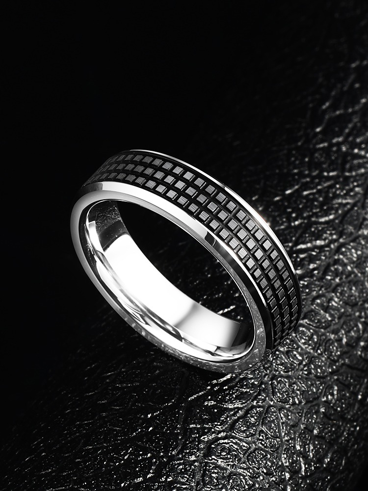 8mm Black Square Tungsten Ring For Men Simple And Stylish Retro Index Finger Niche Ring Couple Ring Retro Tough Retro Durable