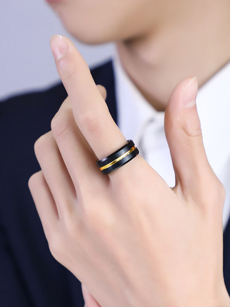 8mm Black Gold 857 Tungsten Ring Trend Personality Simple Index Finger Ring Simple Luxury No Maintenance