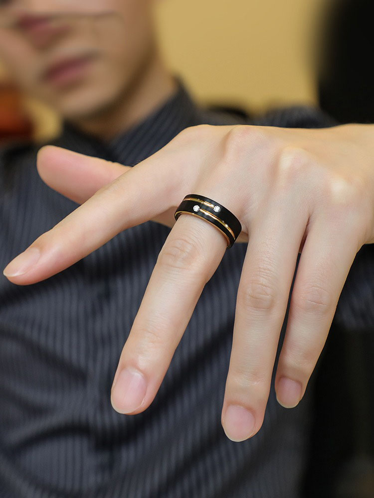 8mm Men's Moissanite Tungsten Gold Ring Black Gold High-end Diamond Ring Personality Index Finger Men's Fashion Brand Ring Ornament