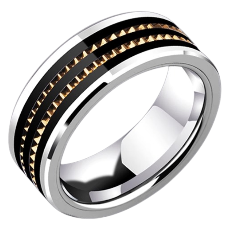 8mm Men's Gear Ring Fashion Personality Tungsten Gold Ring Light Luxury Domineering Ring Index Finger Single Ring Planetary Gear Ring Tungsten Gold Material Three-Dimensional Double Gear Seamless Inlay Fashionable and Versatile Highlight Personality