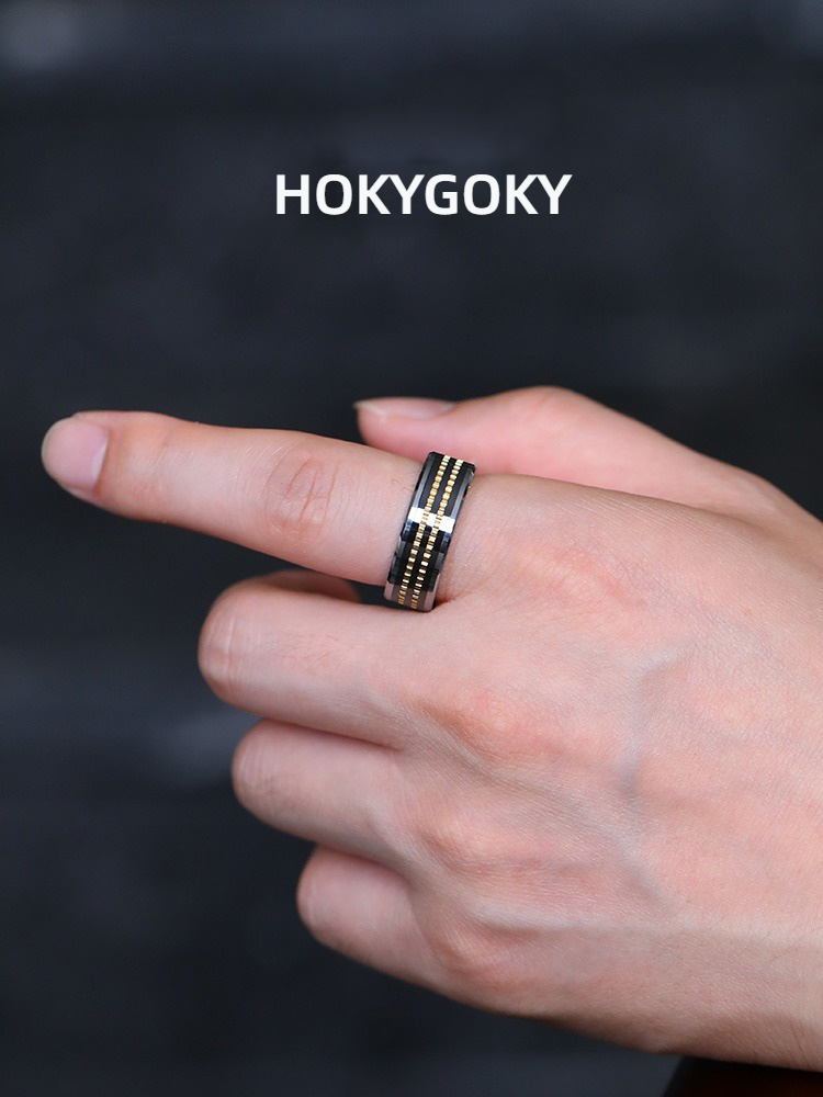 8mm Men's Gear Ring Fashion Personality Tungsten Gold Ring Light Luxury Domineering Ring Index Finger Single Ring Planetary Gear Ring Tungsten Gold Material Three-Dimensional Double Gear Seamless Inlay Fashionable and Versatile Highlight Personality