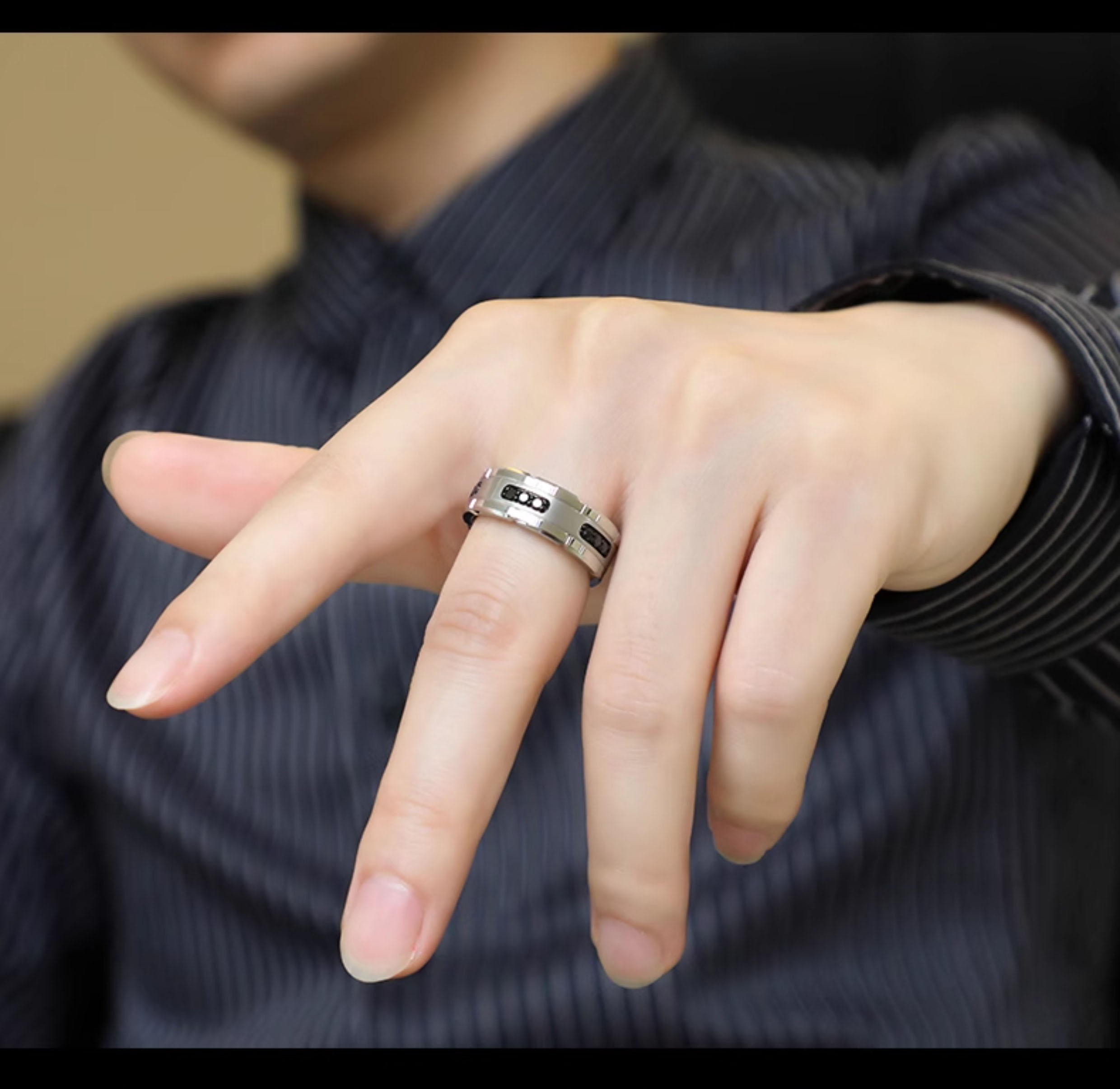 8mm Black Zircon Tungsten Gold Ring for Men, Black Gold Wide Index Finger Single High-end Personalized Trendy Men's Tungsten Gold Ring Light Luxury Charm