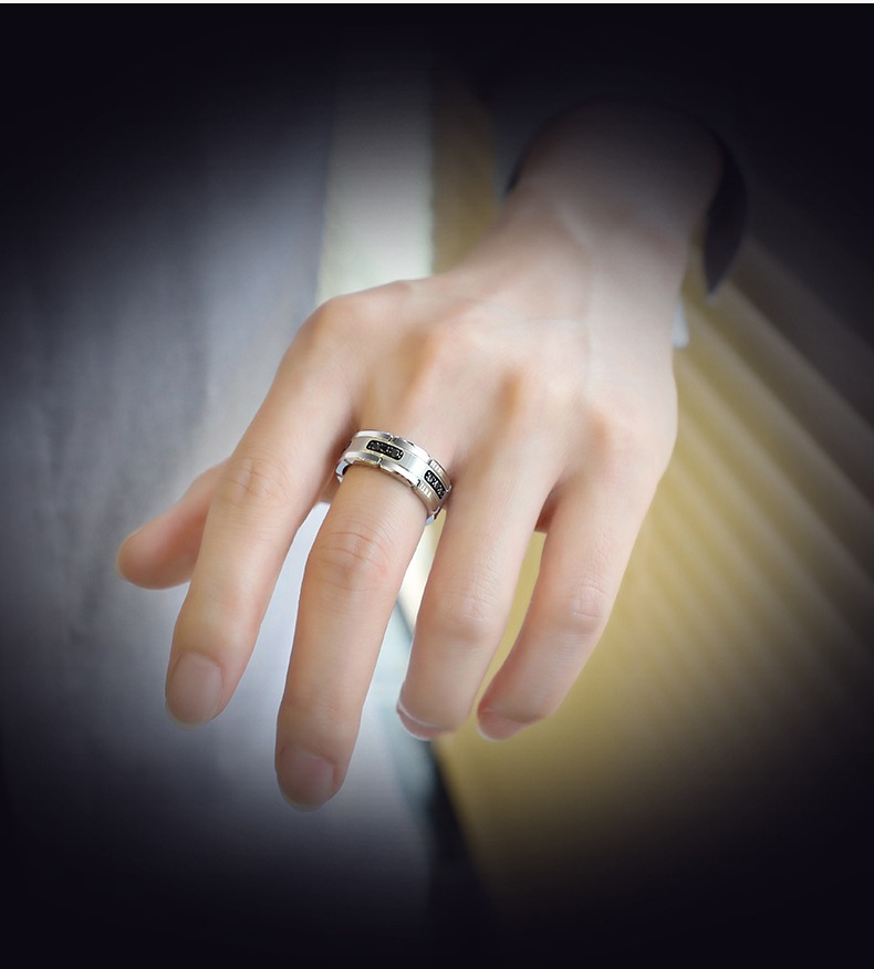 8mm Black Zircon Tungsten Gold Ring for Men, Black Gold Wide Index Finger Single High-end Personalized Trendy Men's Tungsten Gold Ring Light Luxury Charm