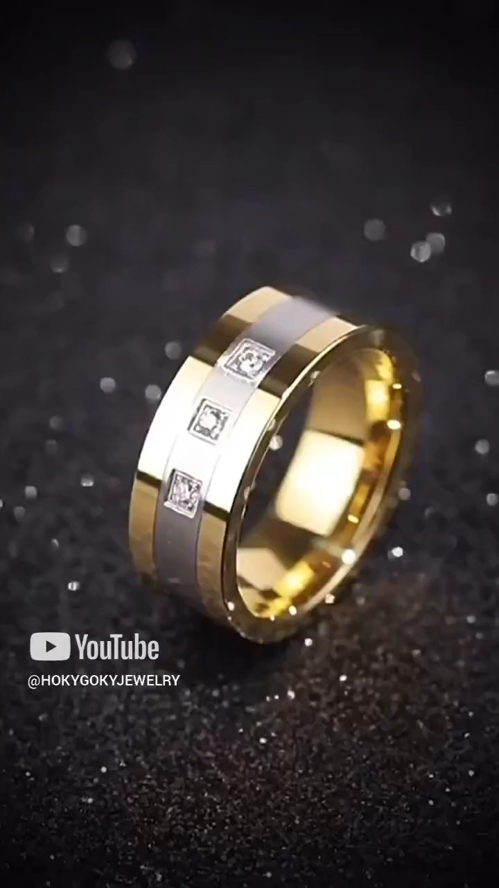 8mm Men's 18K Gold Diamond Ring Zircon Tungsten Gold Tide Plated Gold Wide Ring High-End Men'S Index Finger Star Zircon Ring - Tungsten Gold Material, Bright Fire, Noble and Atmospheric