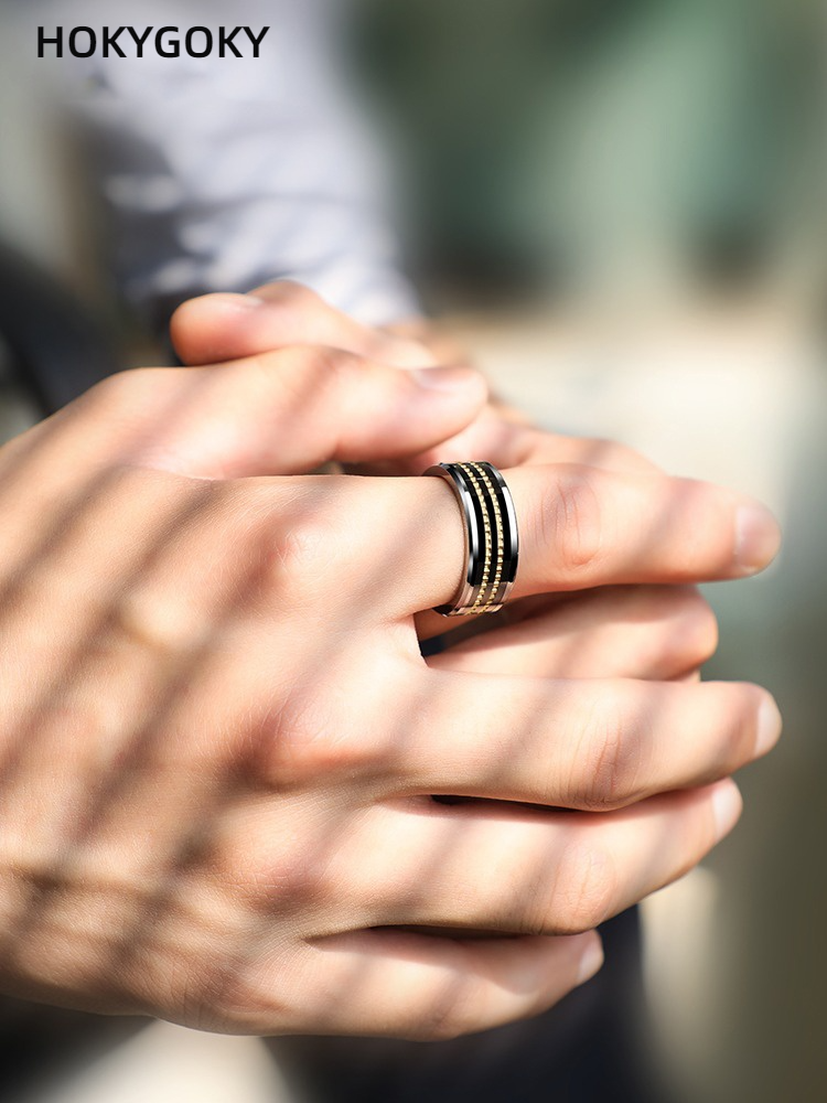 8mm Men's Gear Ring Fashion Personality Tungsten Gold Ring Light Luxury Domineering Ring Index Finger Single Ring Planetary Gear Ring Tungsten Gold Material Three-Dimensional Double Gear Seamless Inlay Fashionable and Versatile Highlight Personality
