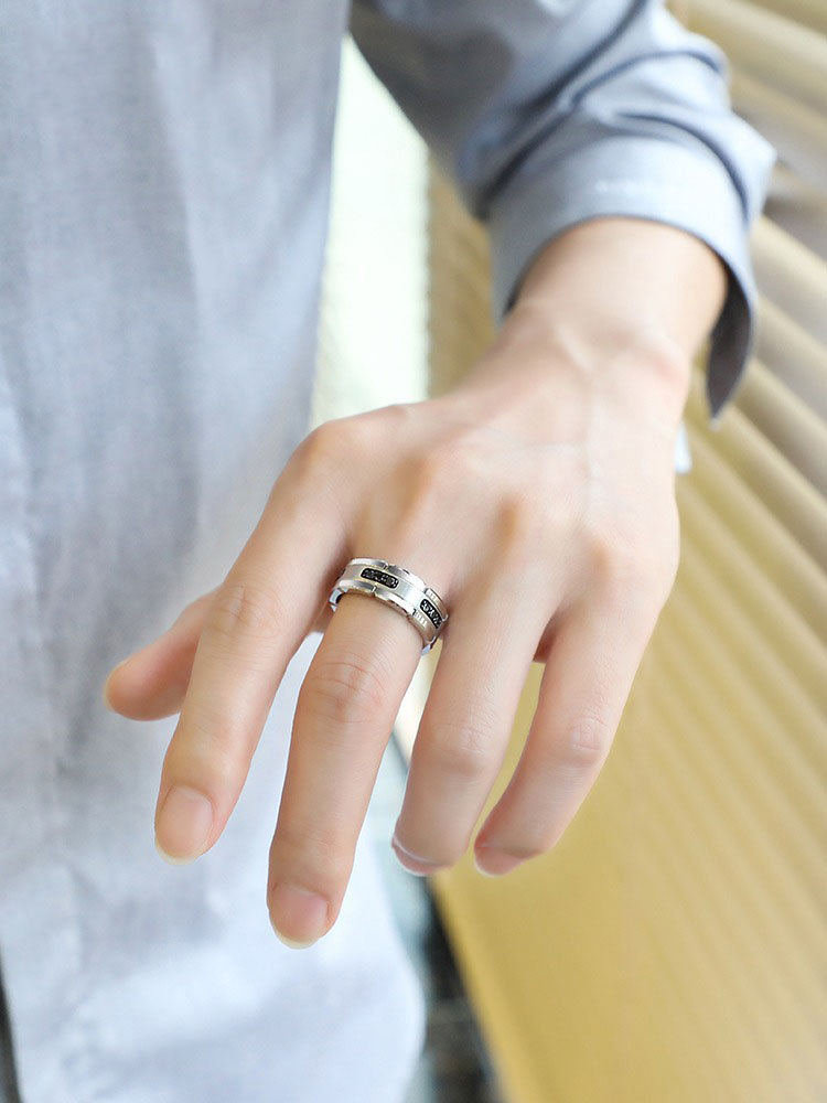 8mm Black Zircon Tungsten Gold Ring for Men, Black Gold Wide Index Finger Single High-end Personalized Trendy Men's Tungsten Gold Ring Light Luxury Charm