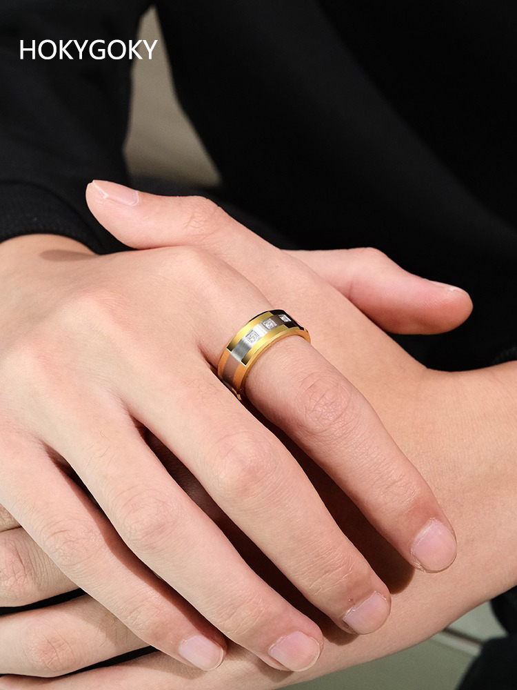 8mm Men's 18K Gold Diamond Ring Zircon Tungsten Gold Tide Plated Gold Wide Ring High-End Men'S Index Finger Star Zircon Ring - Tungsten Gold Material, Bright Fire, Noble and Atmospheric