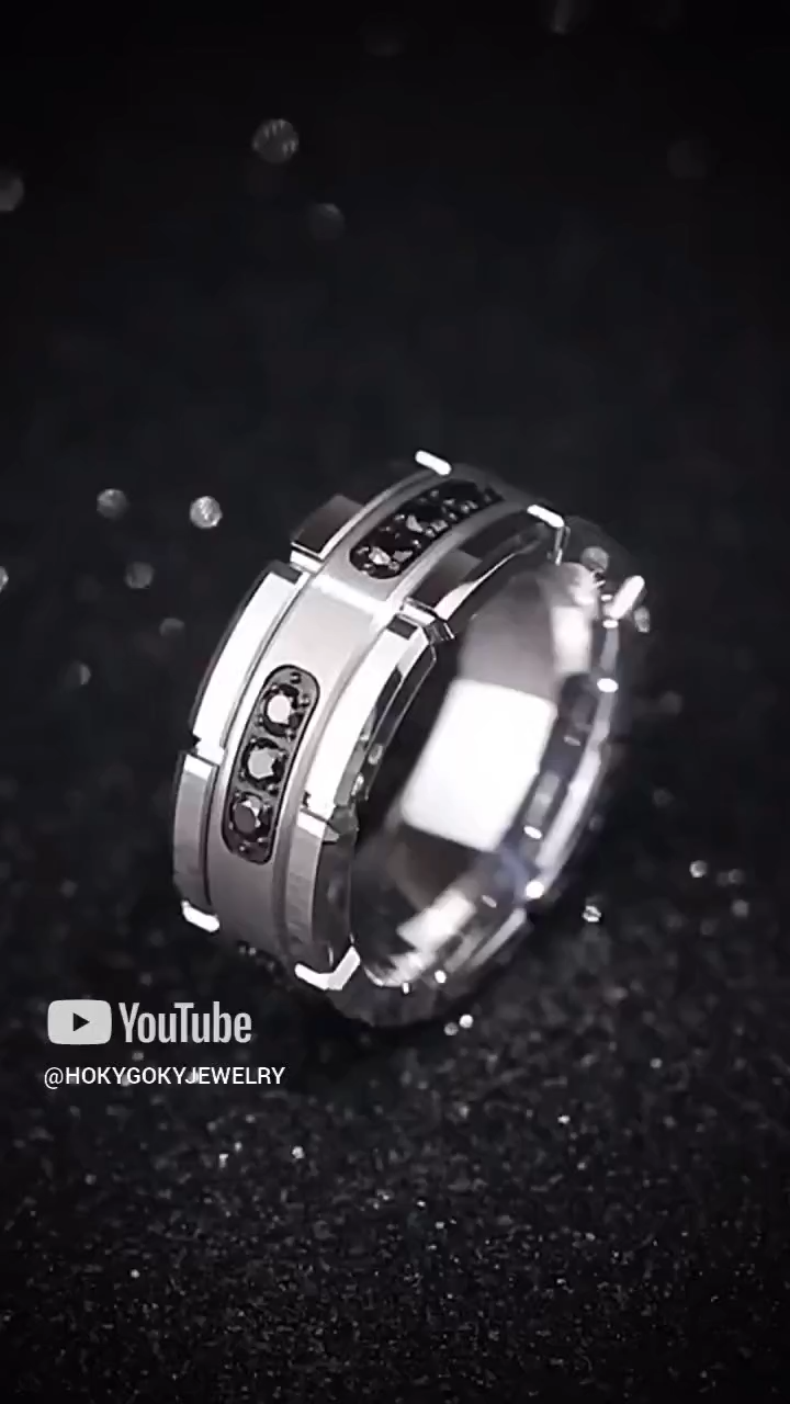 8mm Black Zircon Tungsten Gold Ring for Men, Black Gold Wide Index Finger Single High-end Personalized Trendy Men's Tungsten Gold Ring Light Luxury Charm