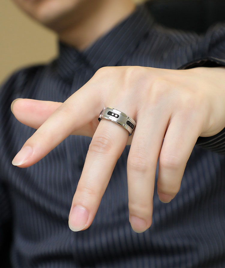 8mm Black Zircon Tungsten Gold Ring for Men, Black Gold Wide Index Finger Single High-end Personalized Trendy Men's Tungsten Gold Ring Light Luxury Charm