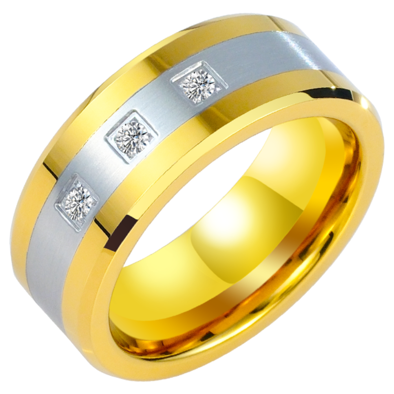 8mm Men's 18K Gold Diamond Ring Zircon Tungsten Gold Tide Plated Gold Wide Ring High-End Men'S Index Finger Star Zircon Ring - Tungsten Gold Material, Bright Fire, Noble and Atmospheric