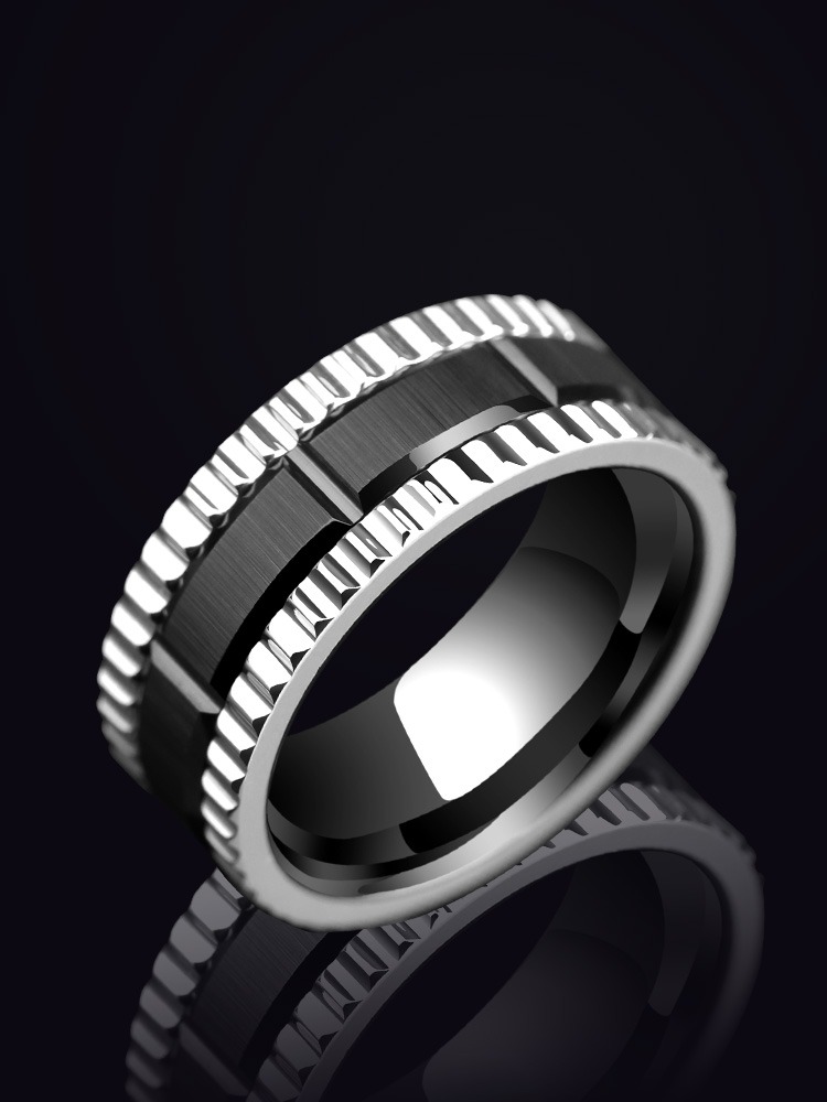 8mm Gear Tungsten Ring Men's Trendy Brand Light Luxury High-end Niche Design Ring Female Single Index Finger Ring Strong Power