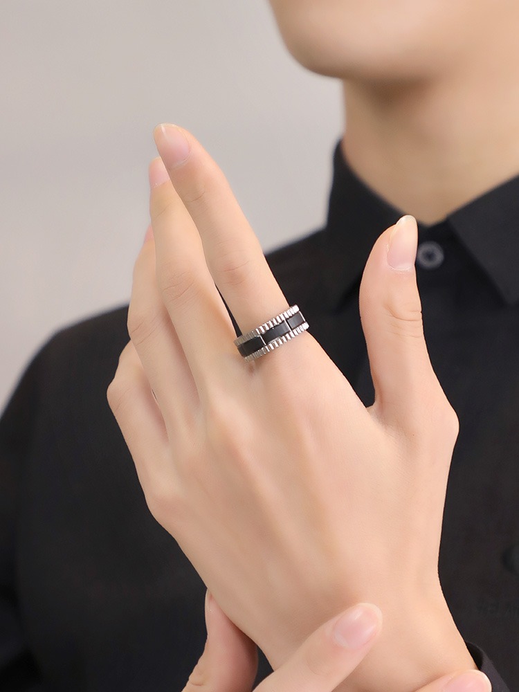 8mm Gear Tungsten Ring Men's Trendy Brand Light Luxury High-end Niche Design Ring Female Single Index Finger Ring Strong Power