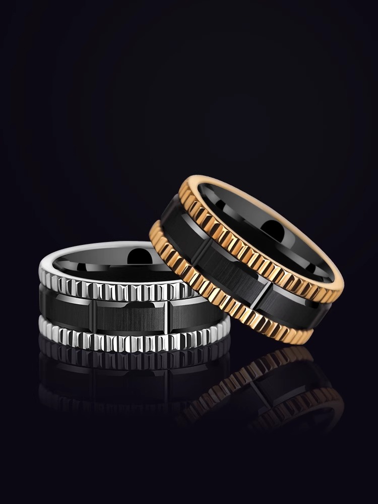 8mm Gear Tungsten Ring Men's Trendy Brand Light Luxury High-end Niche Design Ring Female Single Index Finger Ring Strong Power