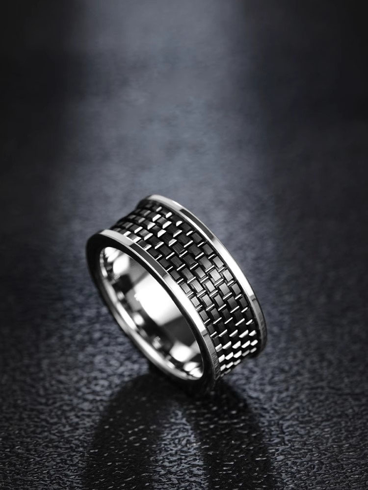 8mm Black Tungsten Ring Flash Men's Trendy High-end Personality All-match Ring Fashion Tungsten Steel Niche Index Finger Domineering