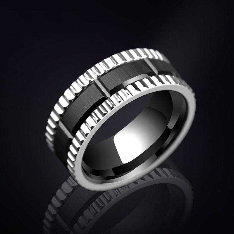 8mm Gear Tungsten Ring Men's Trendy Brand Light Luxury High-end Niche Design Ring Female Single Index Finger Ring Strong Power