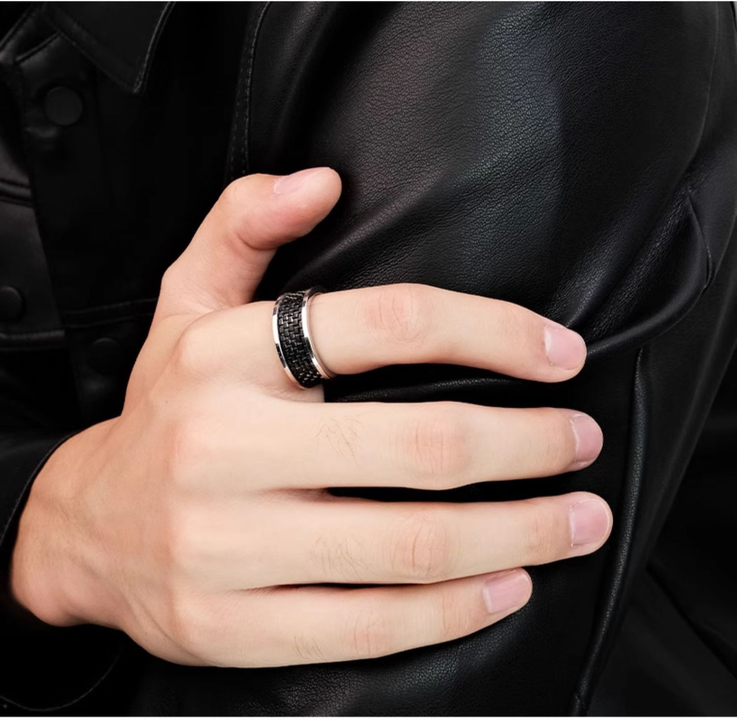 8mm Black Tungsten Ring Flash Men's Trendy High-end Personality All-match Ring Fashion Tungsten Steel Niche Index Finger Domineering