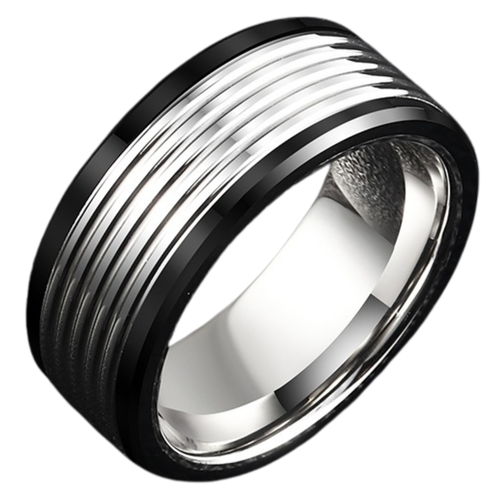 9mm Men's Ring Black White Couple Ring Tungsten Gold Simple Personality High-End Female Ring Wide Version Classic Line Ring 857 Tungsten Gold Wear-Resistant Skin-Friendly Black and White Collision Tough Atmosphere Comfortable to Wear