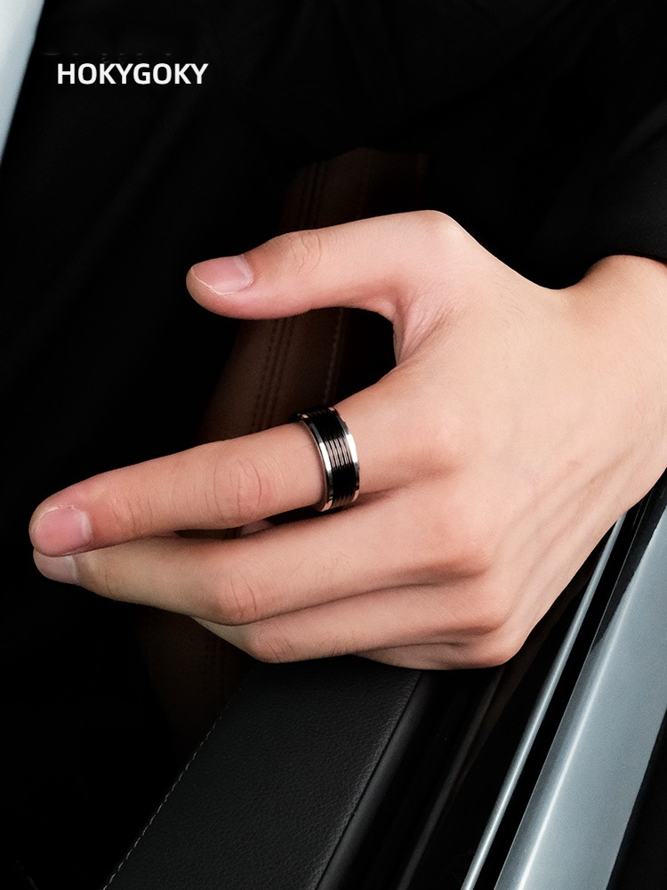 9mm Men's Ring Black White Couple Ring Tungsten Gold Simple Personality High-End Female Ring Wide Version Classic Line Ring 857 Tungsten Gold Wear-Resistant Skin-Friendly Black and White Collision Tough Atmosphere Comfortable to Wear