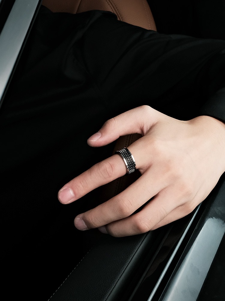 8mm Black Tungsten Ring Flash Men's Trendy High-end Personality All-match Ring Fashion Tungsten Steel Niche Index Finger Domineering