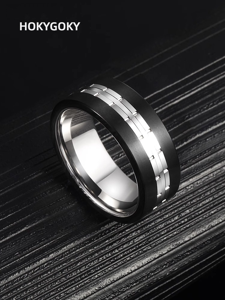 9mm Men's Black Tungsten Steel High-End Personality Versatile Fashion Ring, Index Finger Wide Men's Ring 857 Tungsten Gold Material Retro Tough Design Wear-Resistant and Color-Resistant Comfortable to Wear Highlighting Men's True Colors