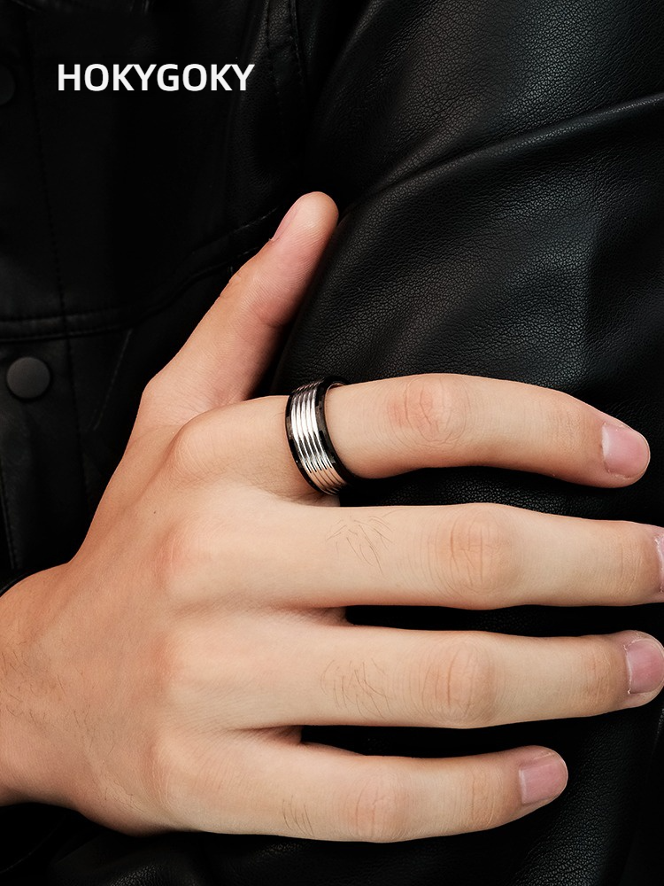 9mm Men's Ring Black White Couple Ring Tungsten Gold Simple Personality High-End Female Ring Wide Version Classic Line Ring 857 Tungsten Gold Wear-Resistant Skin-Friendly Black and White Collision Tough Atmosphere Comfortable to Wear