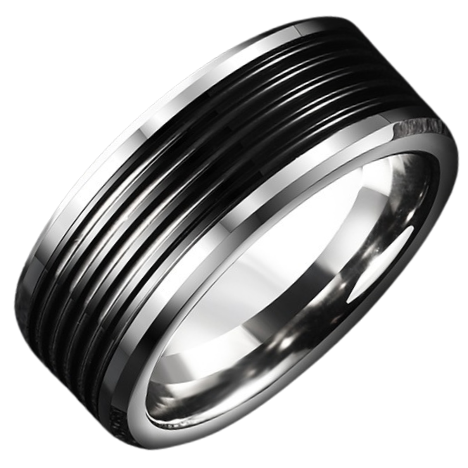 9mm Men's Ring Black White Couple Ring Tungsten Gold Simple Personality High-End Female Ring Wide Version Classic Line Ring 857 Tungsten Gold Wear-Resistant Skin-Friendly Black and White Collision Tough Atmosphere Comfortable to Wear