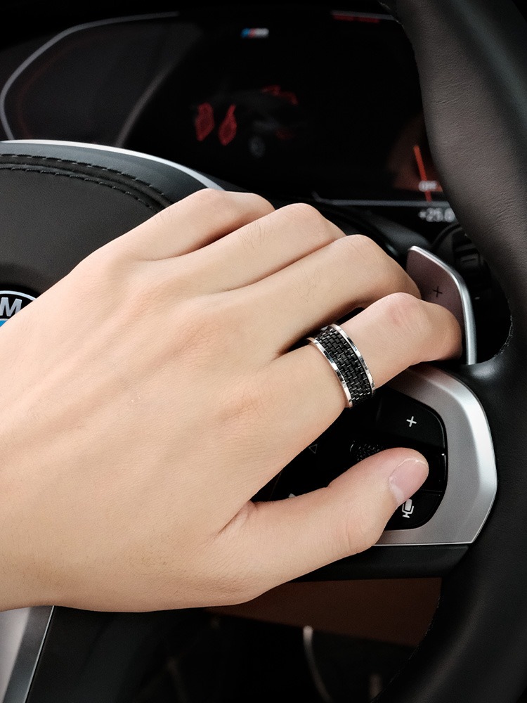 8mm Black Tungsten Ring Flash Men's Trendy High-end Personality All-match Ring Fashion Tungsten Steel Niche Index Finger Domineering