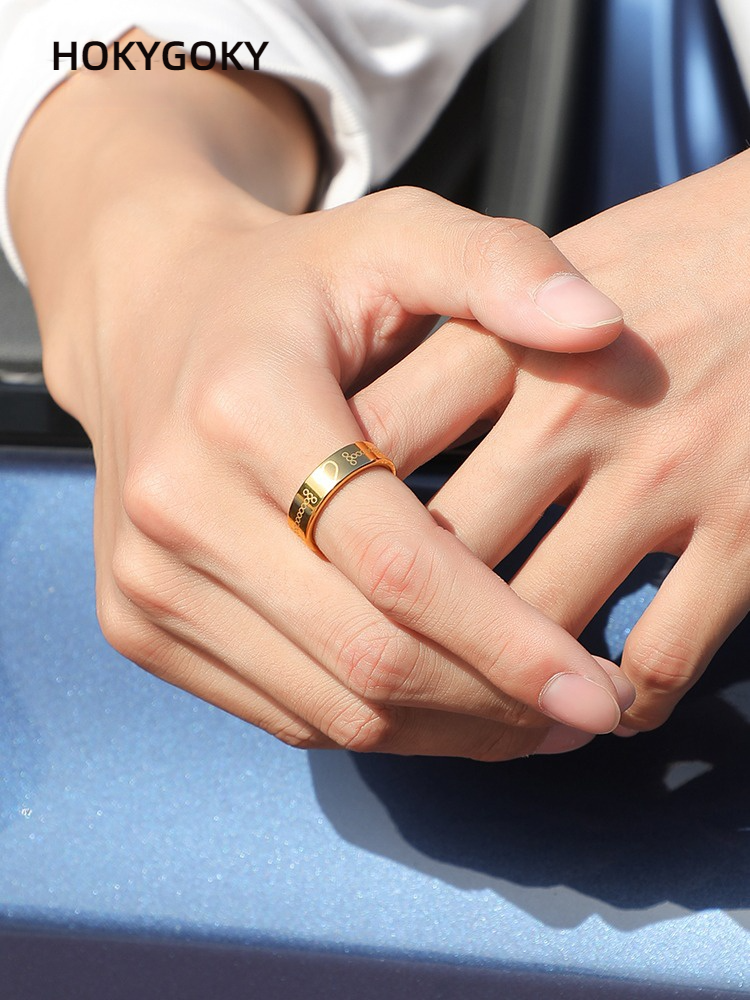 Unisex Ring Trendy Niche Gold-Plated Couple Rings High-End Light Luxury Index Finger Ring Pinky Ring Tungsten Gold Ring - Love 