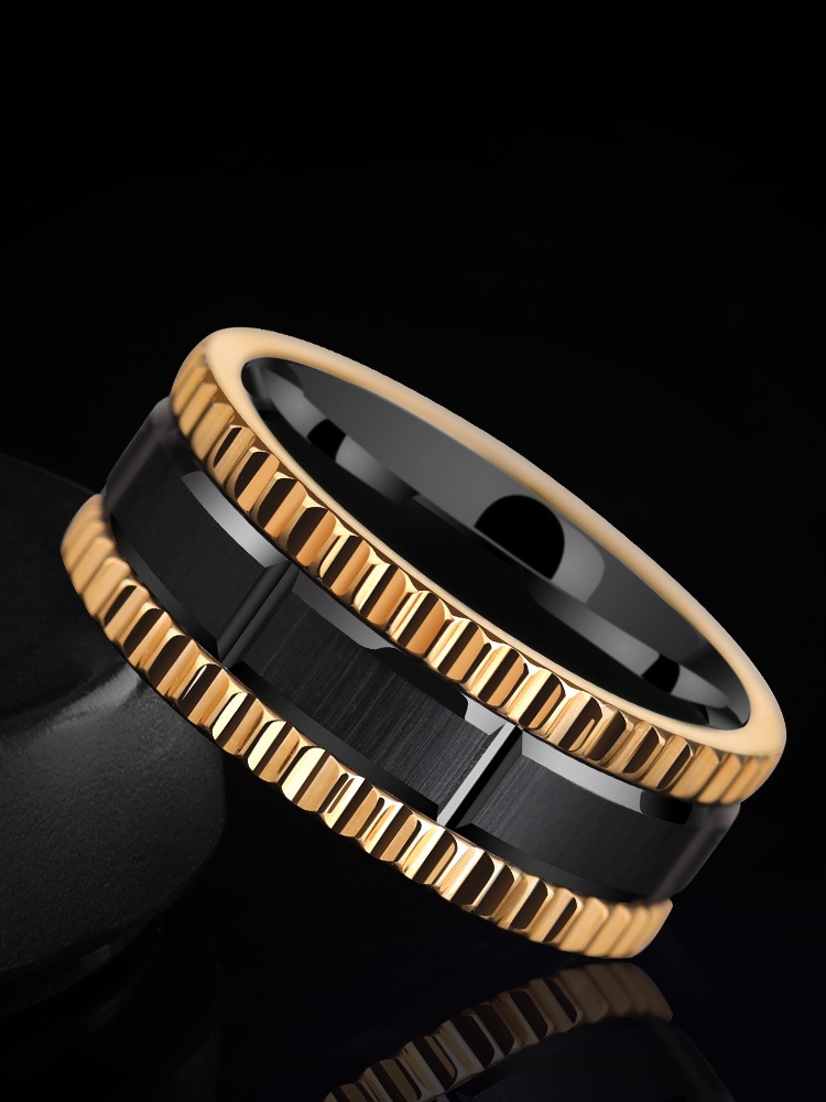 8mm Gear Tungsten Ring Men's Trendy Brand Light Luxury High-end Niche Design Ring Female Single Index Finger Ring Strong Power