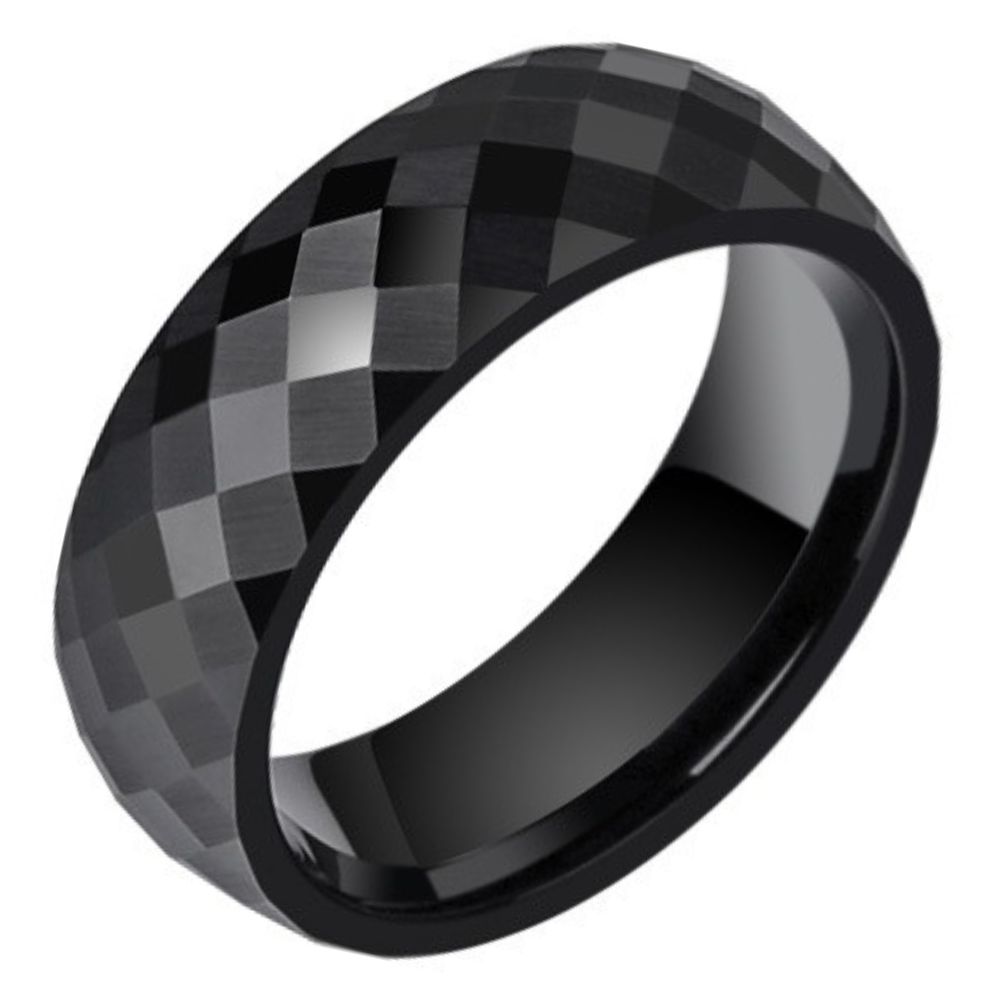 7mm Men's Ring Multi-faceted Diamond-shaped Mosaic Tungsten Steel Tungsten Gold Ring Trendy Ring Women's Wide Face Ring Simple and Fashionable Solid Wear-resistant