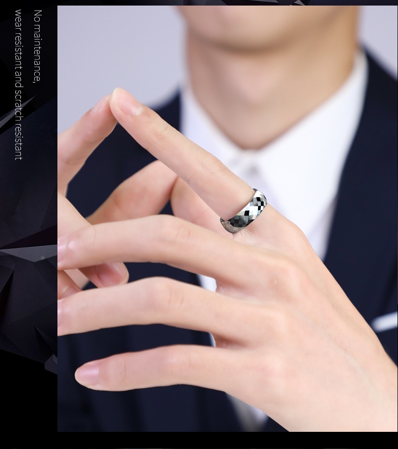 7mm Men's Ring Multi-faceted Diamond-shaped Mosaic Tungsten Steel Tungsten Gold Ring Trendy Ring Women's Wide Face Ring Simple and Fashionable Solid Wear-resistant