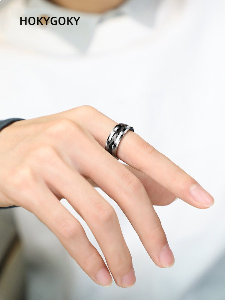 8mm Men's Tungsten Steel Ring Can be Rotated, High-End Luck Transfer Single Ring, Black Tungsten Gold Rotating Men's Ring-360° Rotation Design, Tungsten Gold Space Porcelain Material, Lucky Meaning, Ergonomic Wearing, Personalized Engraving