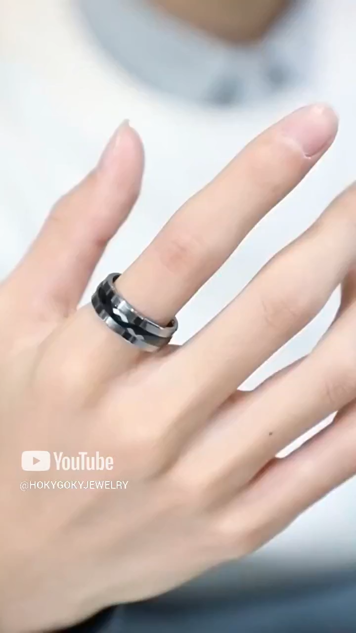 8mm Men's Tungsten Steel Ring Can be Rotated, High-End Luck Transfer Single Ring, Black Tungsten Gold Rotating Men's Ring-360° Rotation Design, Tungsten Gold Space Porcelain Material, Lucky Meaning, Ergonomic Wearing, Personalized Engraving