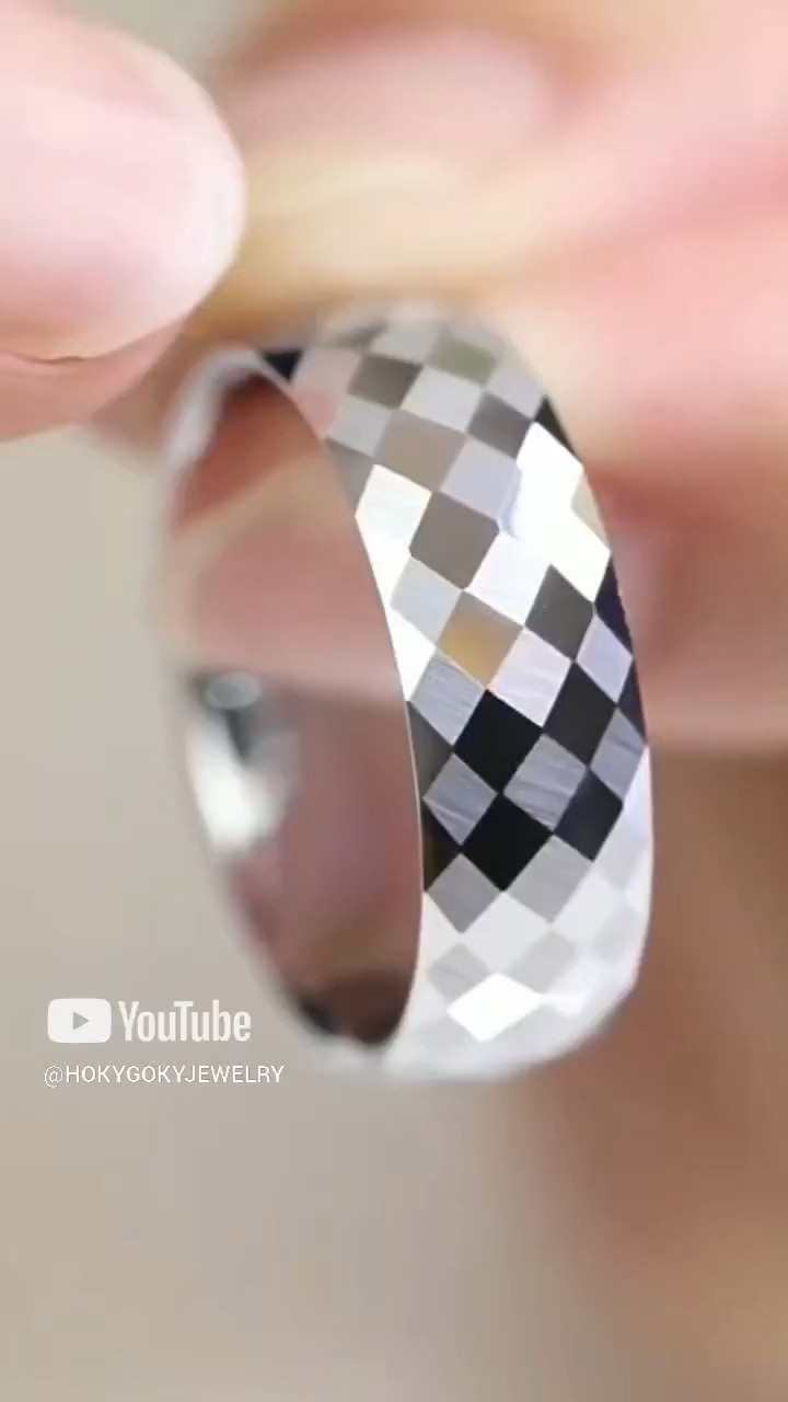 7mm Men's Ring Multi-faceted Diamond-shaped Mosaic Tungsten Steel Tungsten Gold Ring Trendy Ring Women's Wide Face Ring Simple and Fashionable Solid Wear-resistant