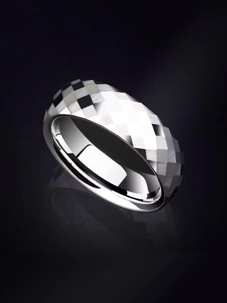 7mm Men's Ring Multi-faceted Diamond-shaped Mosaic Tungsten Steel Tungsten Gold Ring Trendy Ring Women's Wide Face Ring Simple and Fashionable Solid Wear-resistant