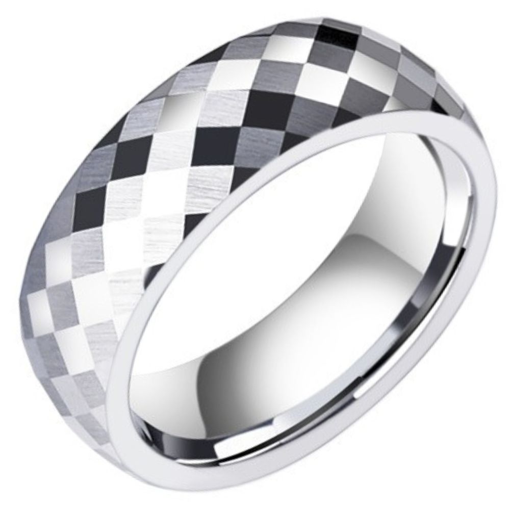 7mm Men's Ring Multi-faceted Diamond-shaped Mosaic Tungsten Steel Tungsten Gold Ring Trendy Ring Women's Wide Face Ring Simple and Fashionable Solid Wear-resistant
