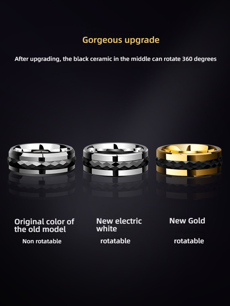 8mm Men's Tungsten Steel Ring Can be Rotated, High-End Luck Transfer Single Ring, Black Tungsten Gold Rotating Men's Ring-360° Rotation Design, Tungsten Gold Space Porcelain Material, Lucky Meaning, Ergonomic Wearing, Personalized Engraving