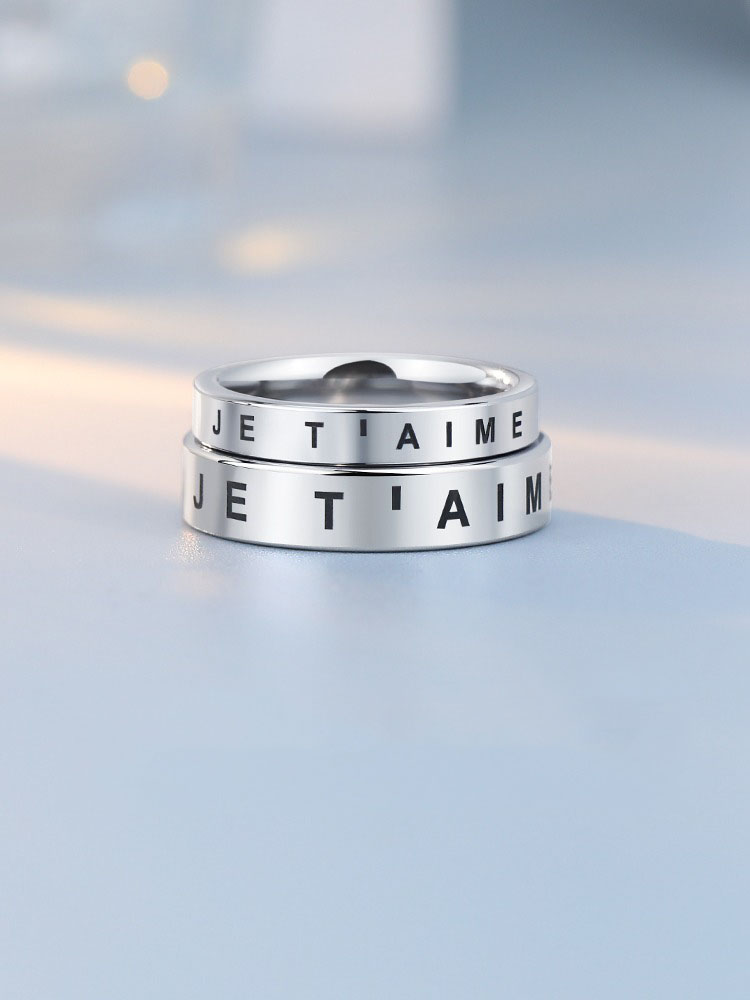 Tungsten Gold Couple Rings for Men and Women Original Niche Design French I Love You Couple Rings Fashionable All-match Rings Advanced Romantic Confession