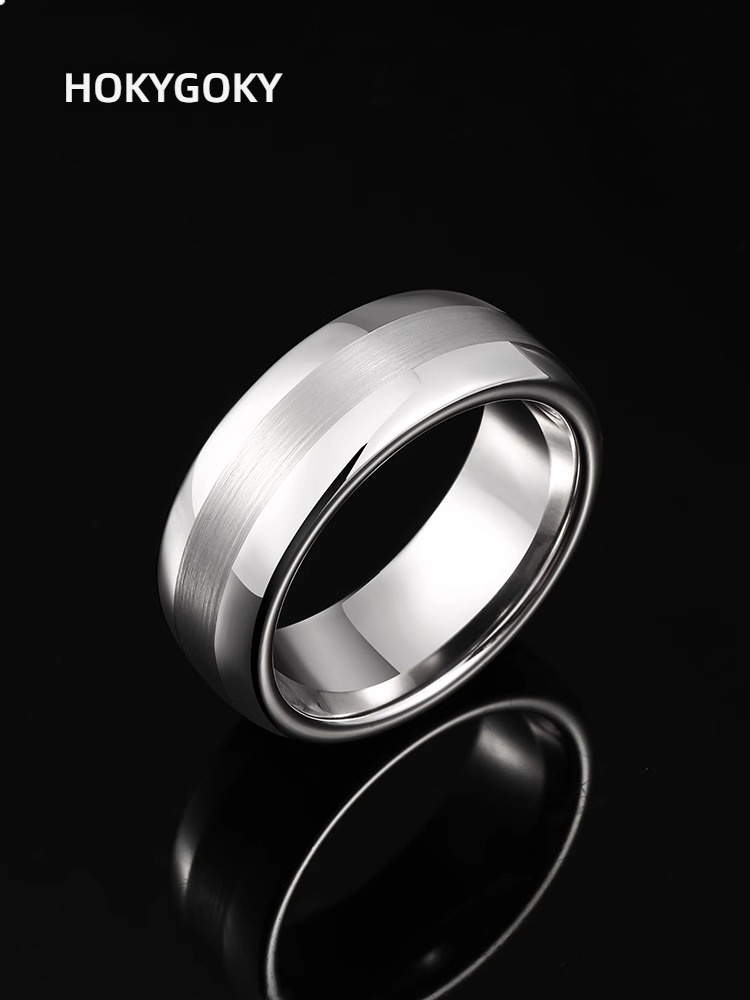Men's Trendy Tungsten Gold Versatile Simple Silver Plain Ring Niche Index Finger Non-Fading Cold Style Ring Tungsten Gold Ring-Classic Simple Design, Wear-Resistant and Scratch-Resistant, Skin-Friendly and Comfortable, Timeless Elegance
