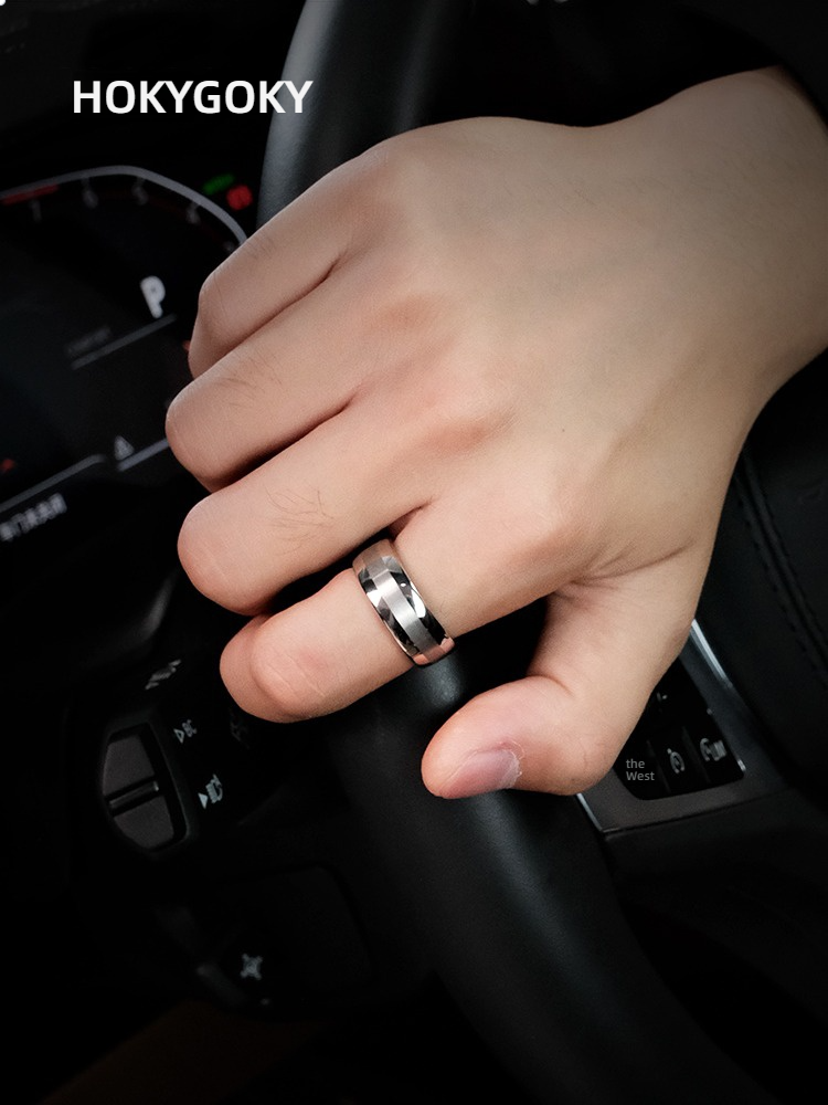 Men's Trendy Tungsten Gold Versatile Simple Silver Plain Ring Niche Index Finger Non-Fading Cold Style Ring Tungsten Gold Ring-Classic Simple Design, Wear-Resistant and Scratch-Resistant, Skin-Friendly and Comfortable, Timeless Elegance