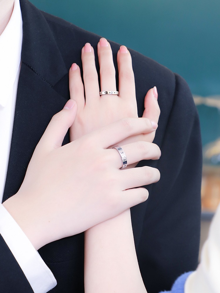 Tungsten Gold Couple Rings for Men and Women Original Niche Design French I Love You Couple Rings Fashionable All-match Rings Advanced Romantic Confession