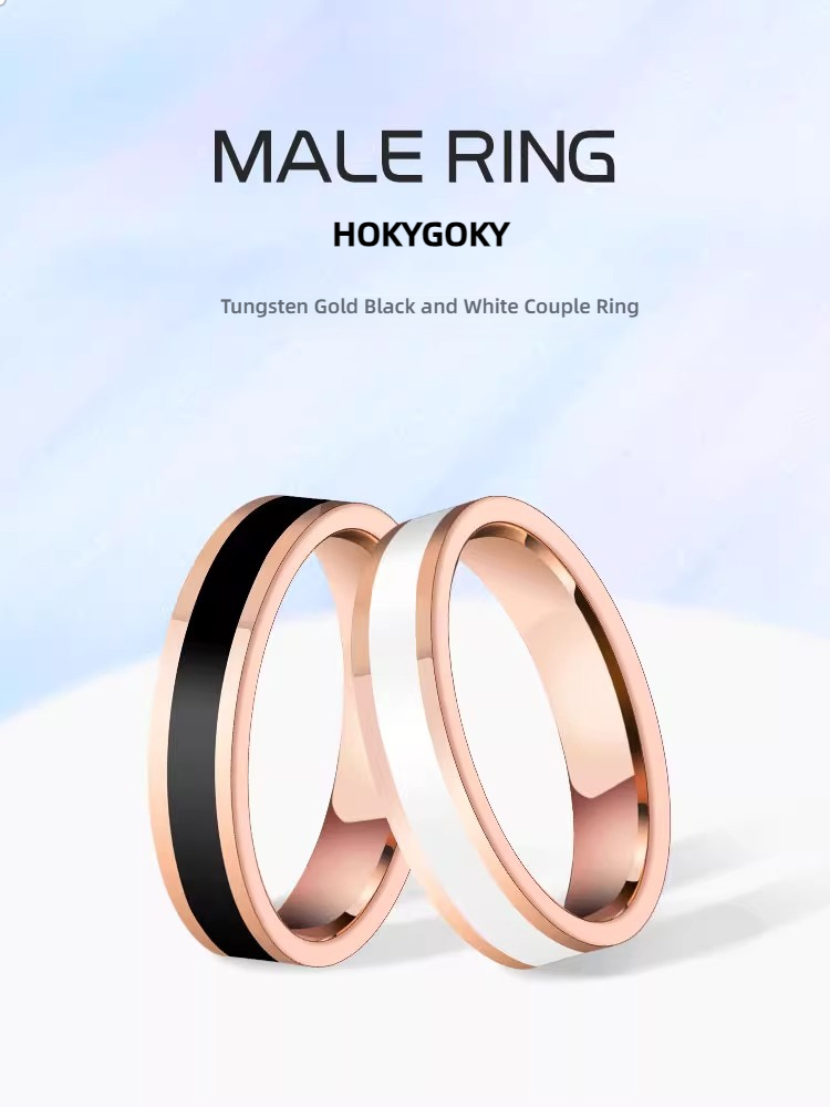 5mm Couple Rings Men's Rings Women's Tungsten Gold Black and White Personalized Tungsten Gold Pinky Ring Simple Black and White Couple Rings - Tungsten Gold Material, Wear-Resistant and Scratch-Resistant, Elegant Design, Symbol of Eternal Love