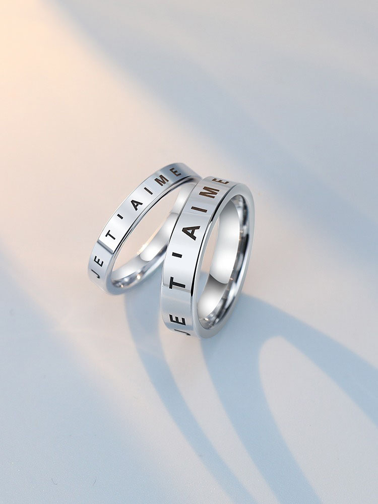 Tungsten Gold Couple Rings for Men and Women Original Niche Design French I Love You Couple Rings Fashionable All-match Rings Advanced Romantic Confession