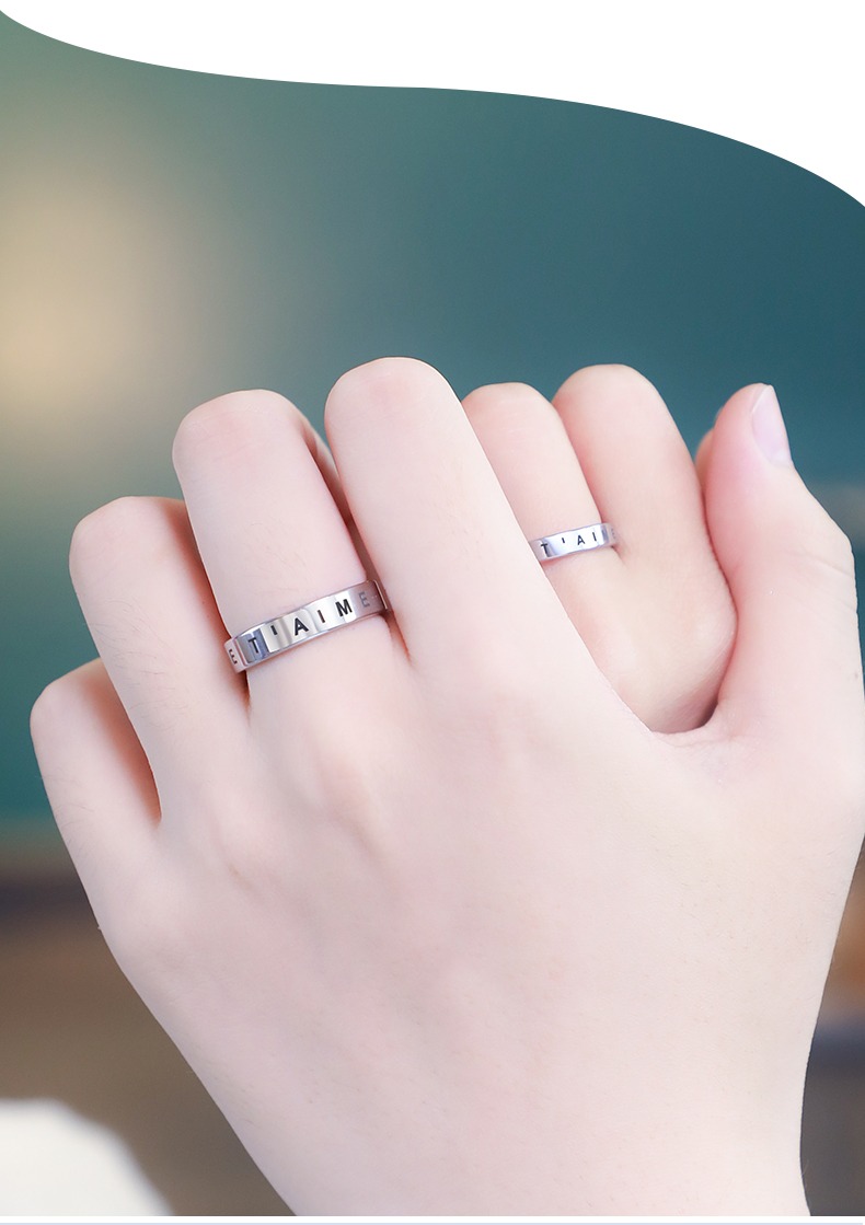 Tungsten Gold Couple Rings for Men and Women Original Niche Design French I Love You Couple Rings Fashionable All-match Rings Advanced Romantic Confession