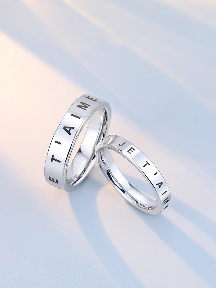 Tungsten Gold Couple Rings for Men and Women Original Niche Design French I Love You Couple Rings Fashionable All-match Rings Advanced Romantic Confession