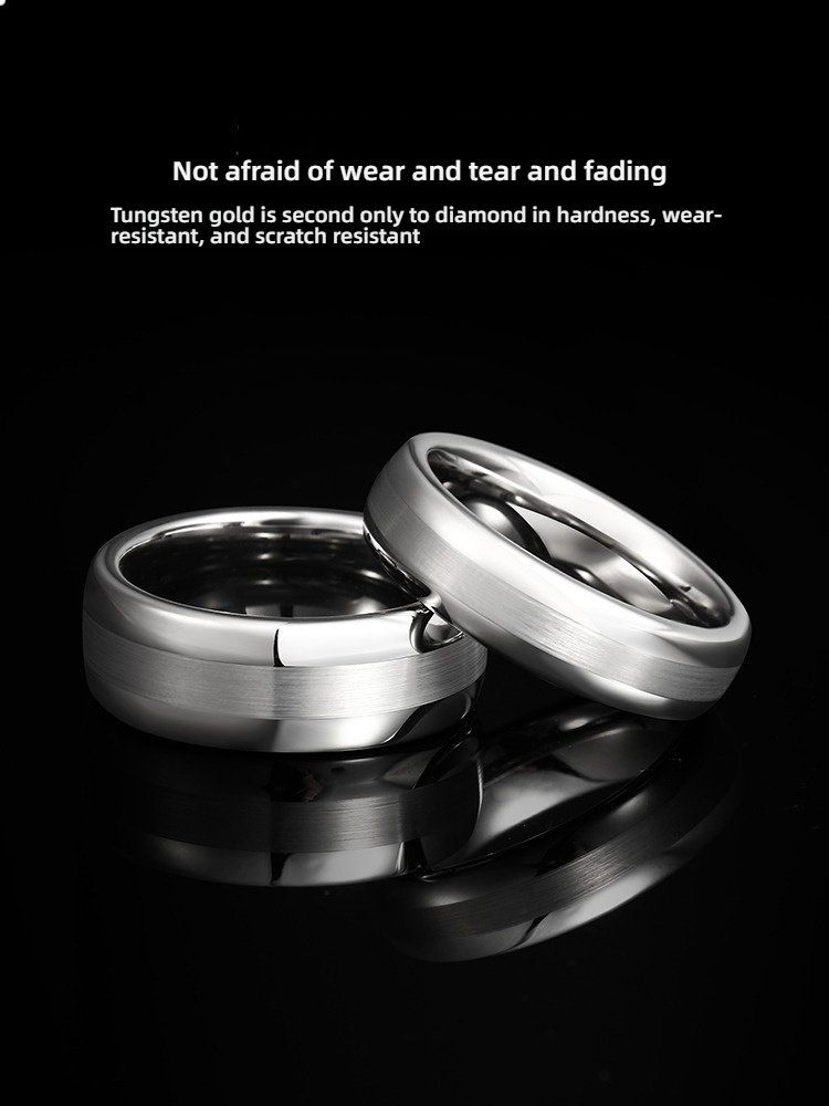 Men's Trendy Tungsten Gold Versatile Simple Silver Plain Ring Niche Index Finger Non-Fading Cold Style Ring Tungsten Gold Ring-Classic Simple Design, Wear-Resistant and Scratch-Resistant, Skin-Friendly and Comfortable, Timeless Elegance
