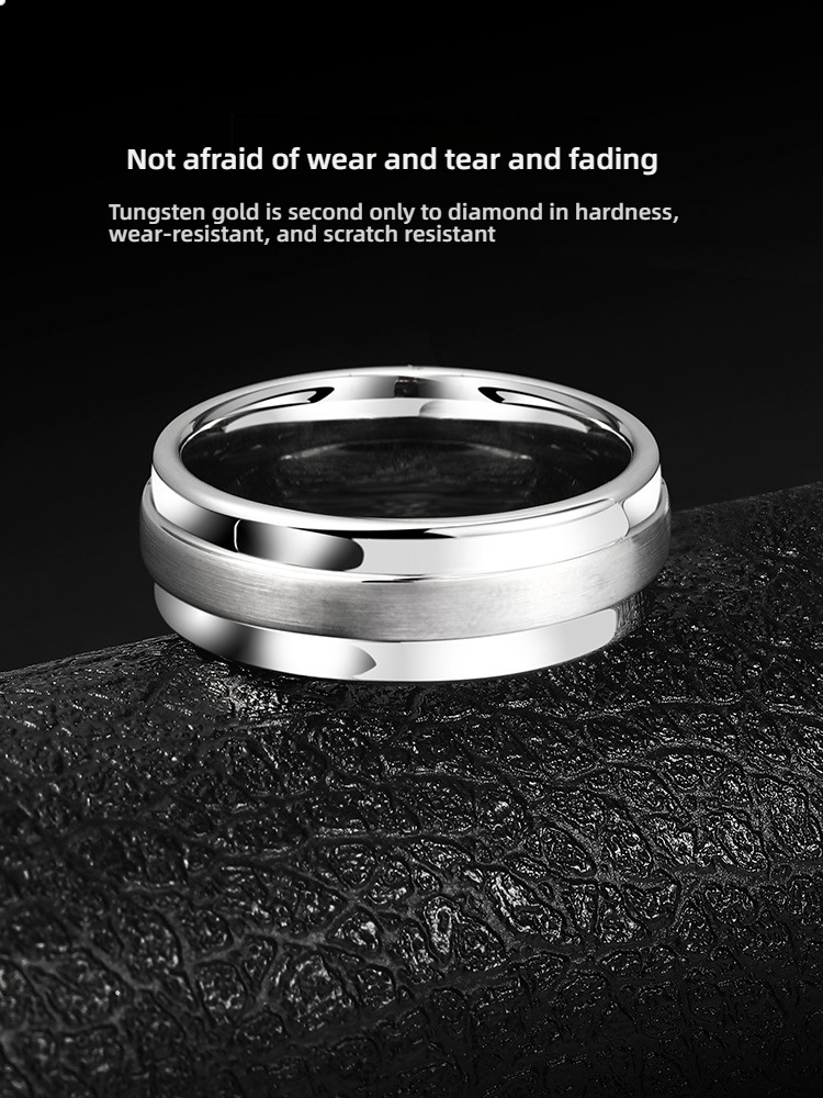 Men's Tungsten Steel Ring, Simple and High-End Couple Ring, Fashionable Silver Ring, 857 Tungsten Gold Material Brushed Craft, Wear-Resistant and Scratch-Resistant, Low-Key, Exquisite, Comfortable and Skin-Friendly, Supports Private Customization