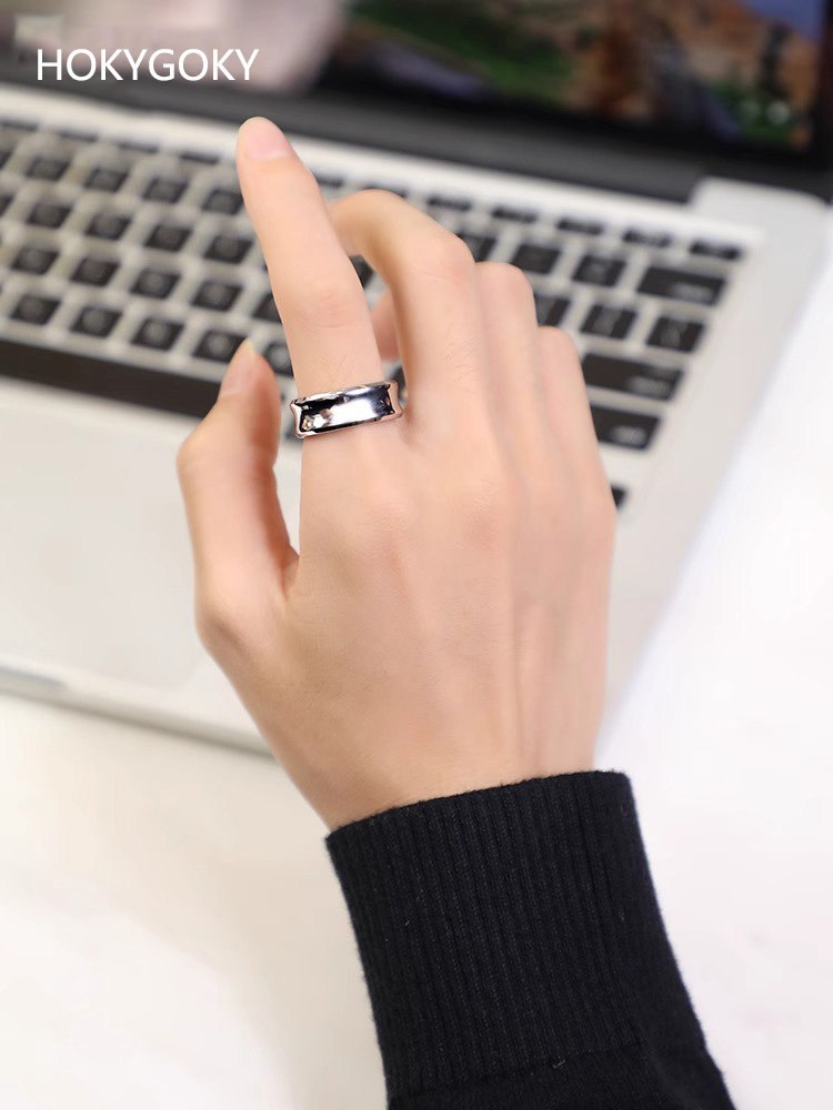 8mm Men's Ring Concave Inner Arc Hip-Hop Aperture Tungsten Steel Index Finger Single Ring Female Ring 857 Tungsten Gold Ring Simple Heavy Polished Breathable and Comfortable Free Engraving (Gold/Silver Are Optional to Show Your Personality